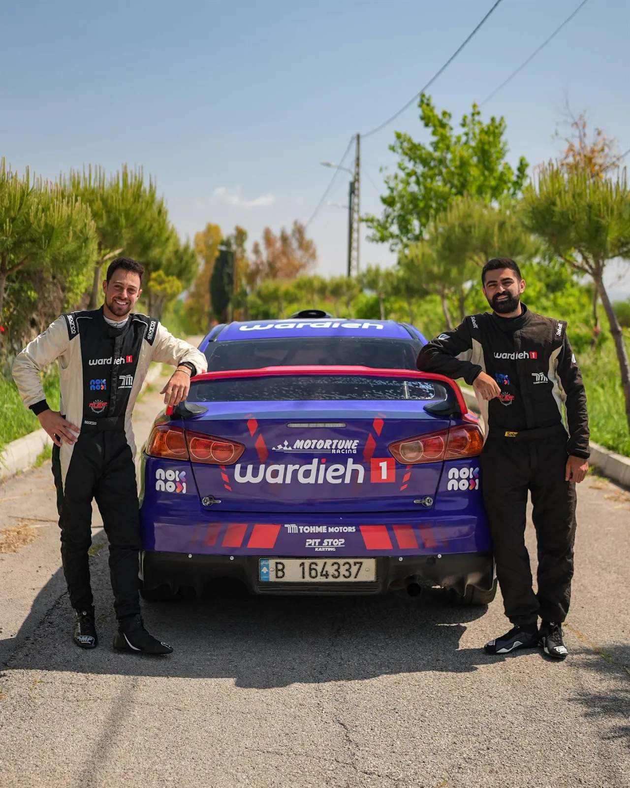 Carl Rizk and Karim Abou Elias with the rally car