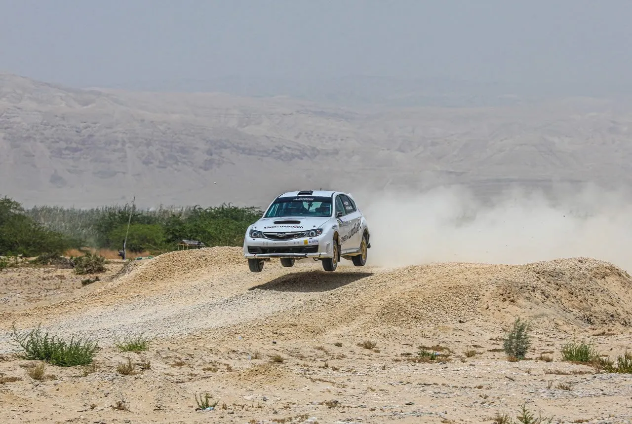 Carl Rizk's Subaru airborne on a Jordan Rally stage